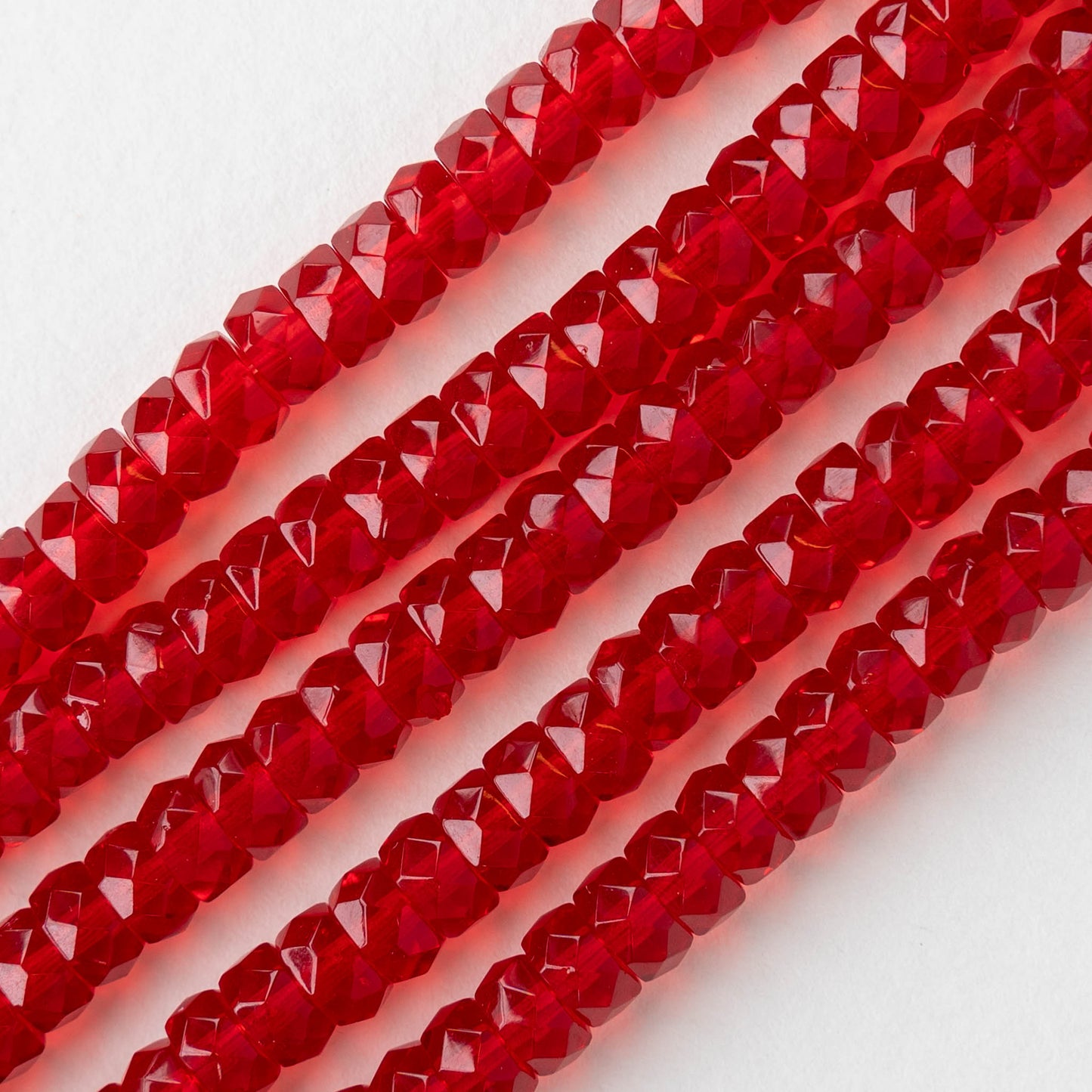 6mm Firepolished Glass Heishi Beads - Transparent Red - 50 Beads