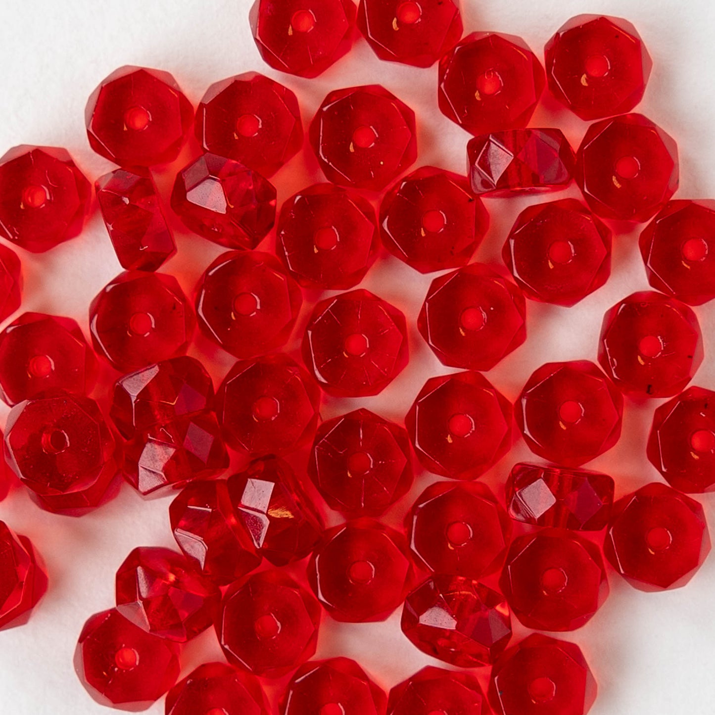 6mm Firepolished Glass Heishi Beads - Transparent Red - 50 Beads