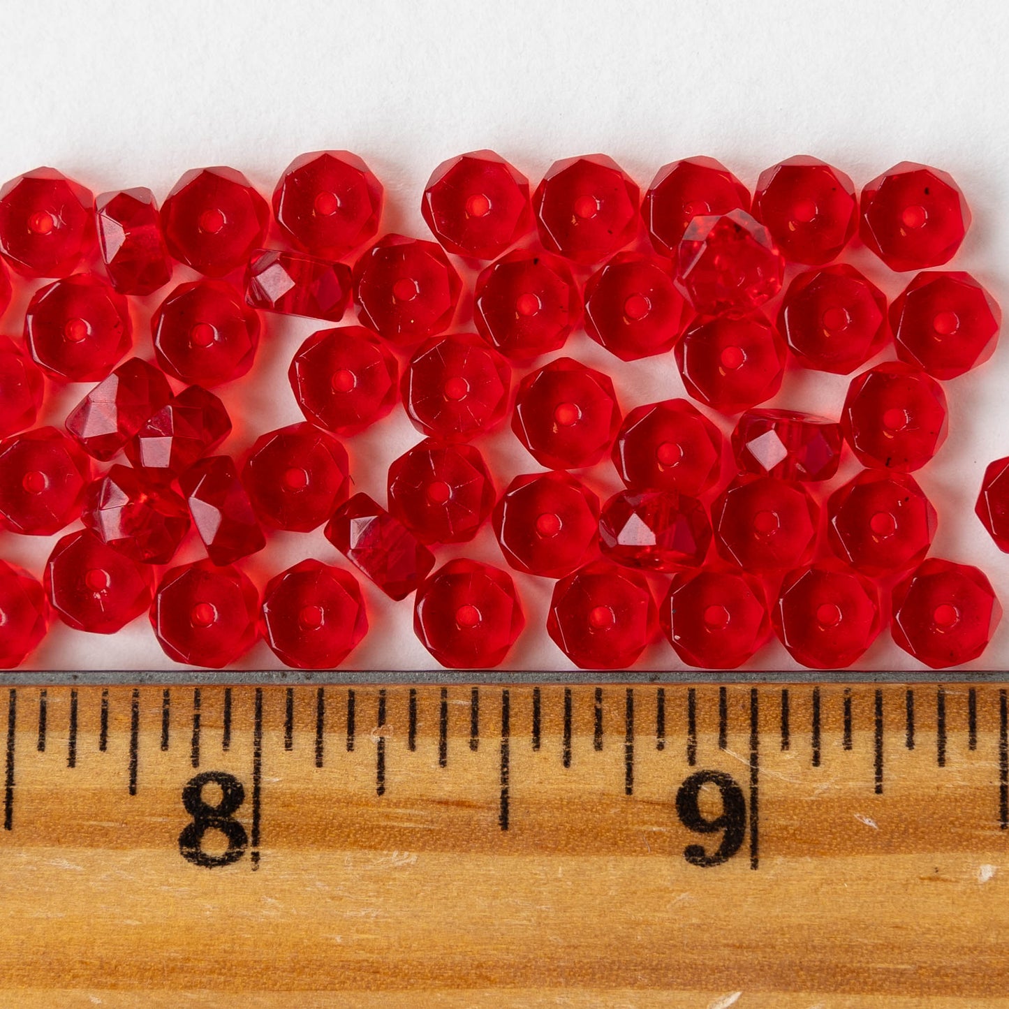 6mm Firepolished Glass Heishi Beads - Transparent Red - 50 Beads