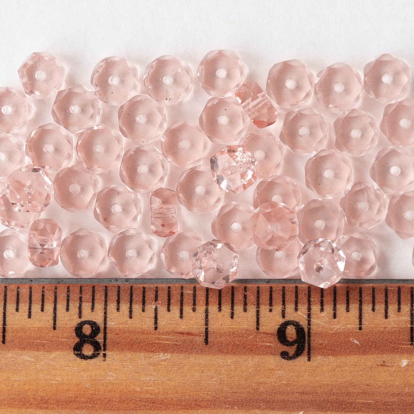 6mm Firepolished Glass Heishi Beads - Transparent Rosaline - 50 Beads