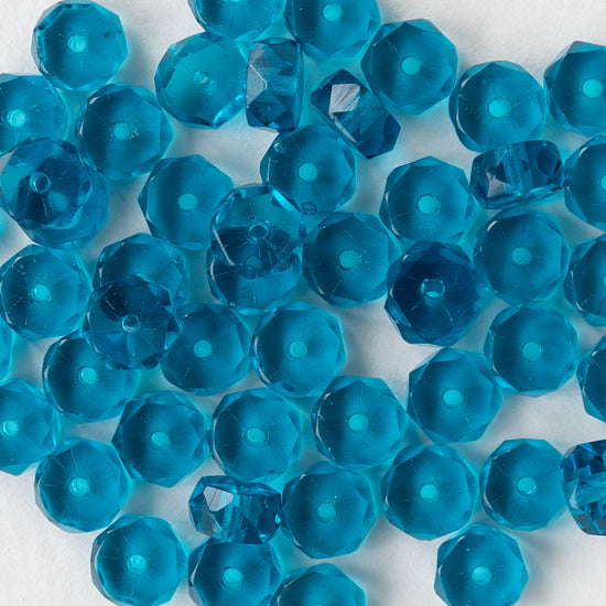 6mm Firepolished Glass Heishi Beads - Transparent Teal - 50 Beads