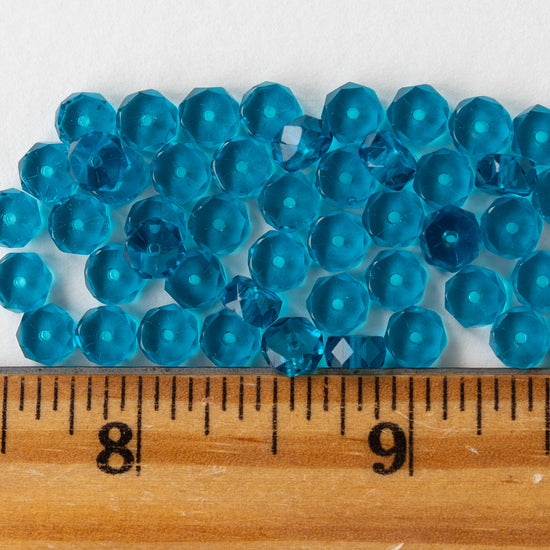 6mm Firepolished Glass Heishi Beads - Transparent Teal - 50 Beads