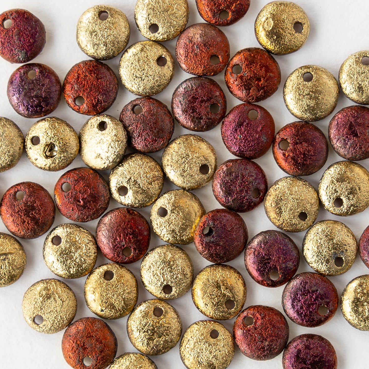 6mm Lentil Beads - Etched Gold Copper  - 50 Beads