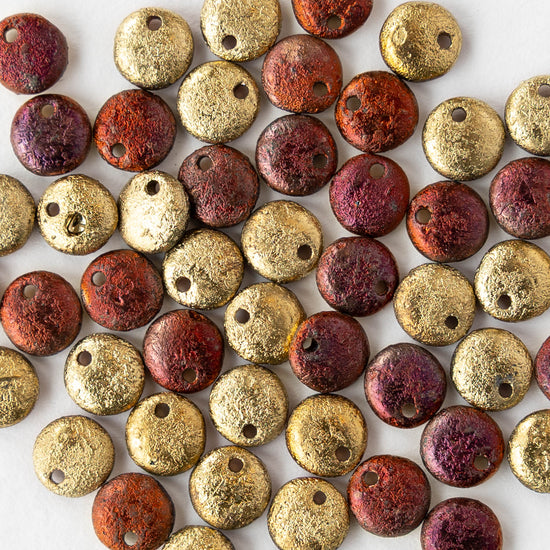 6mm Lentil Beads - Etched Gold Copper  - 50 Beads