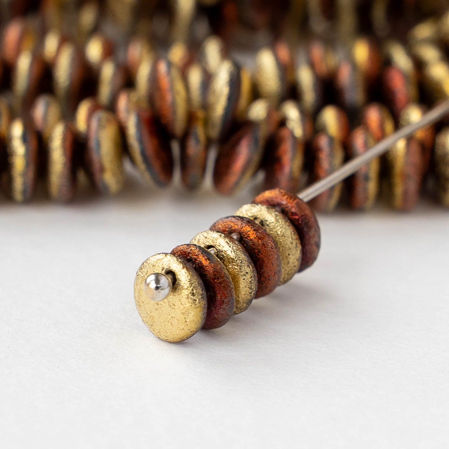 6mm Lentil Beads - Etched Gold Copper  - 50 Beads