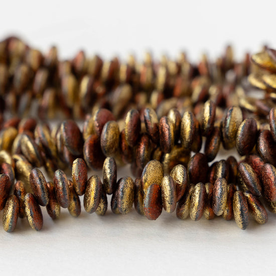 6mm Lentil Beads - Etched Gold Copper  - 50 Beads