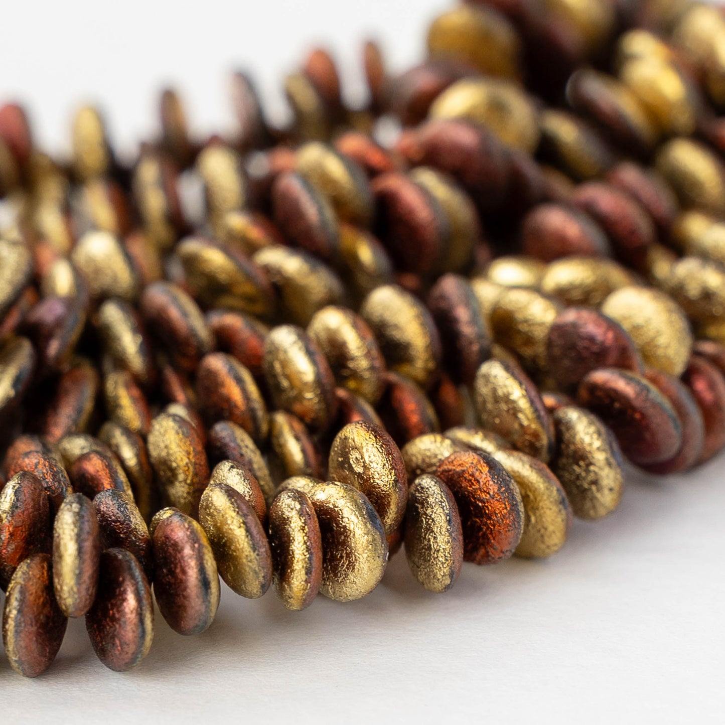 6mm Lentil Beads - Etched Gold Copper  - 50 Beads