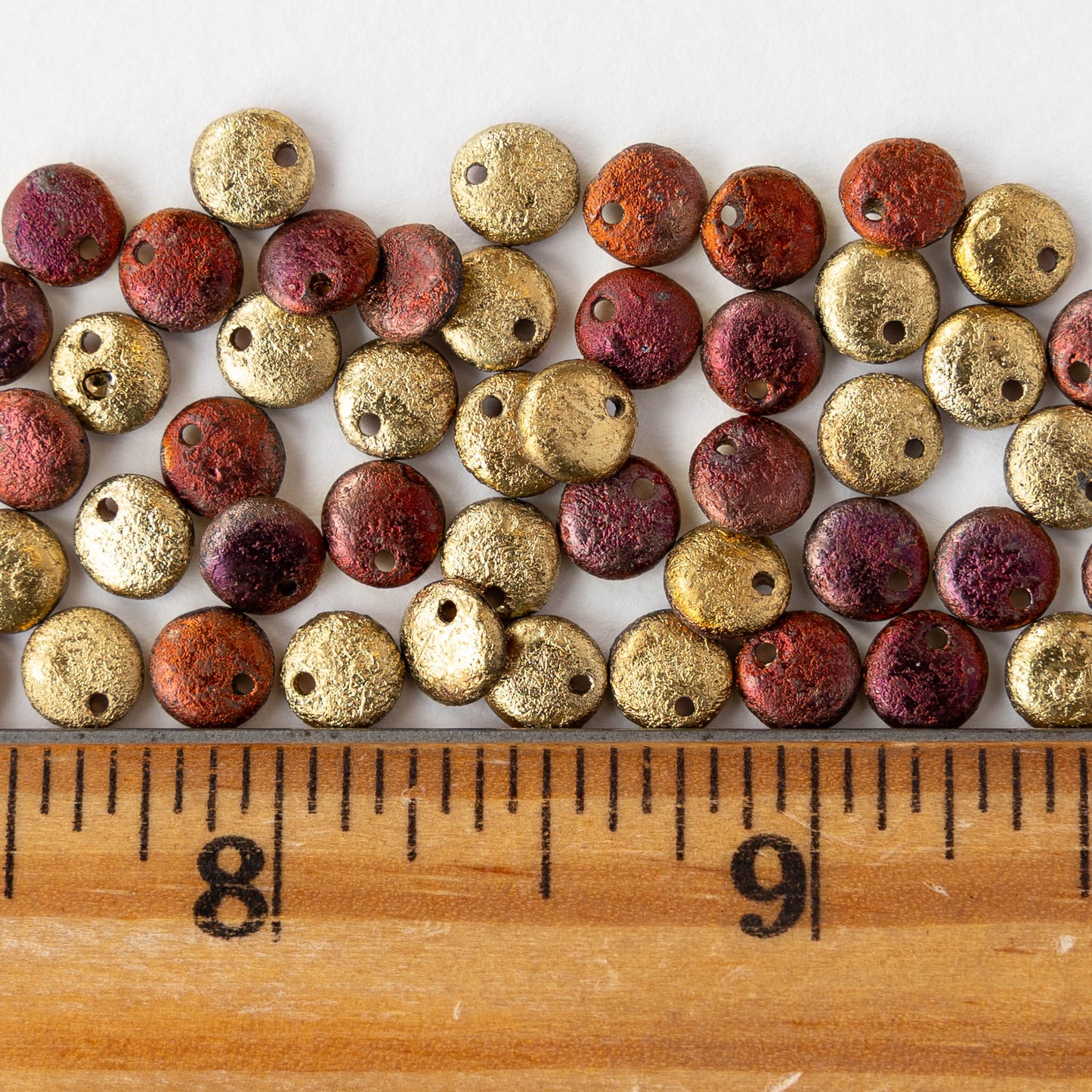 6mm Lentil Beads - Etched Gold Copper  - 50 Beads