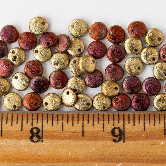 6mm Lentil Beads - Etched Gold Copper  - 50 Beads