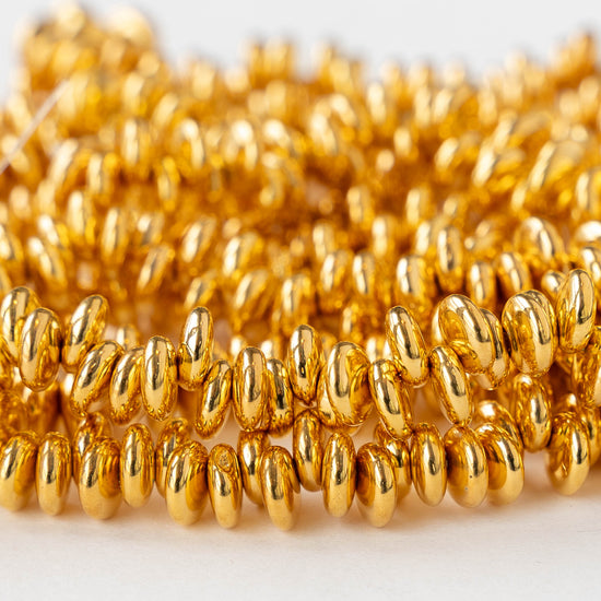 6mm Glass Lentil Beads - 24K Gold Plated - 25 Beads