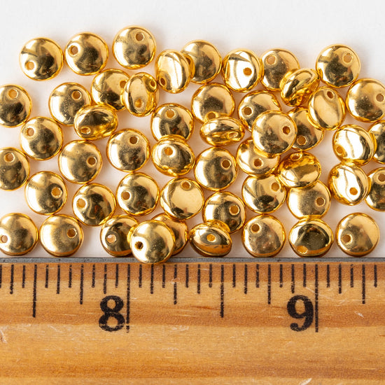 6mm Glass Lentil Beads - 24K Gold Plated - 25 Beads