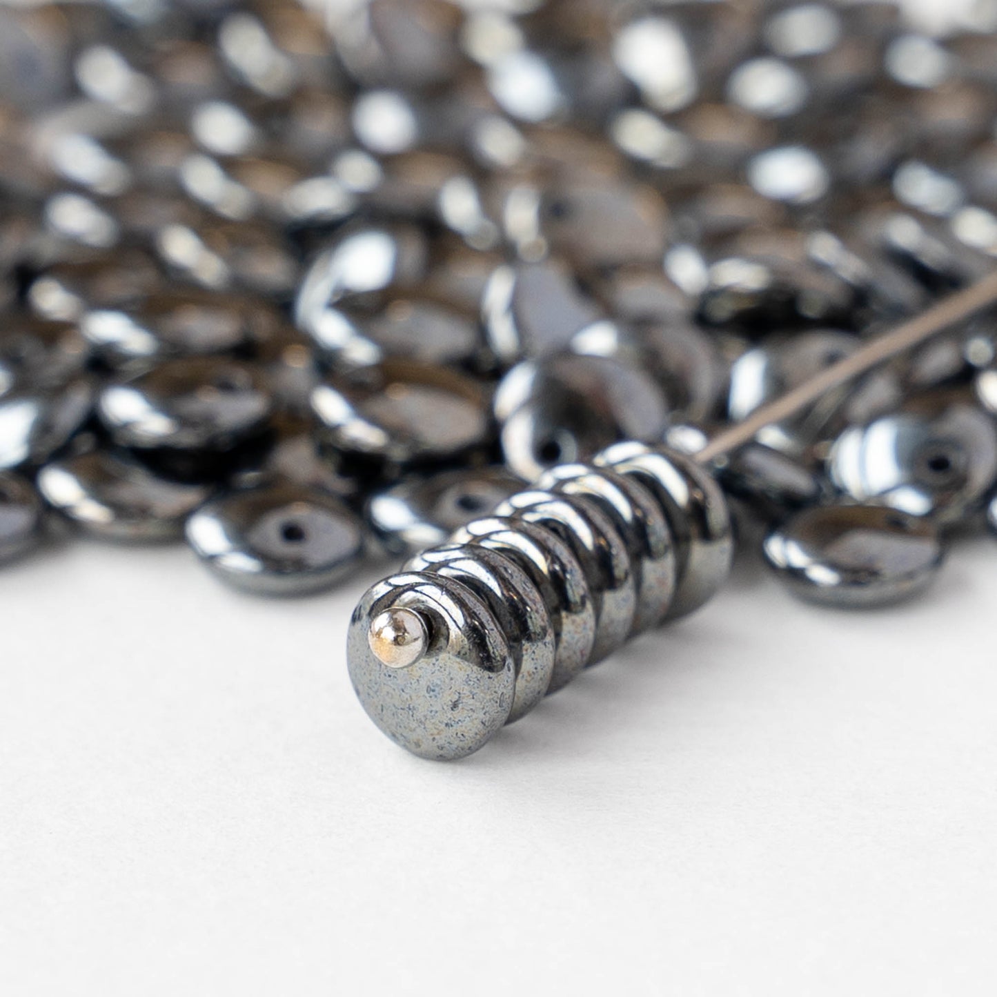 6mm Glass Lentil Beads - Hematite  - 50 Beads