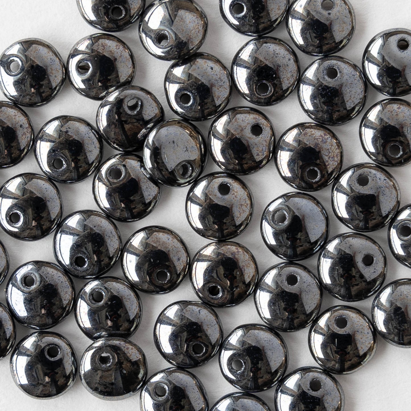 6mm Glass Lentil Beads - Hematite  - 50 Beads