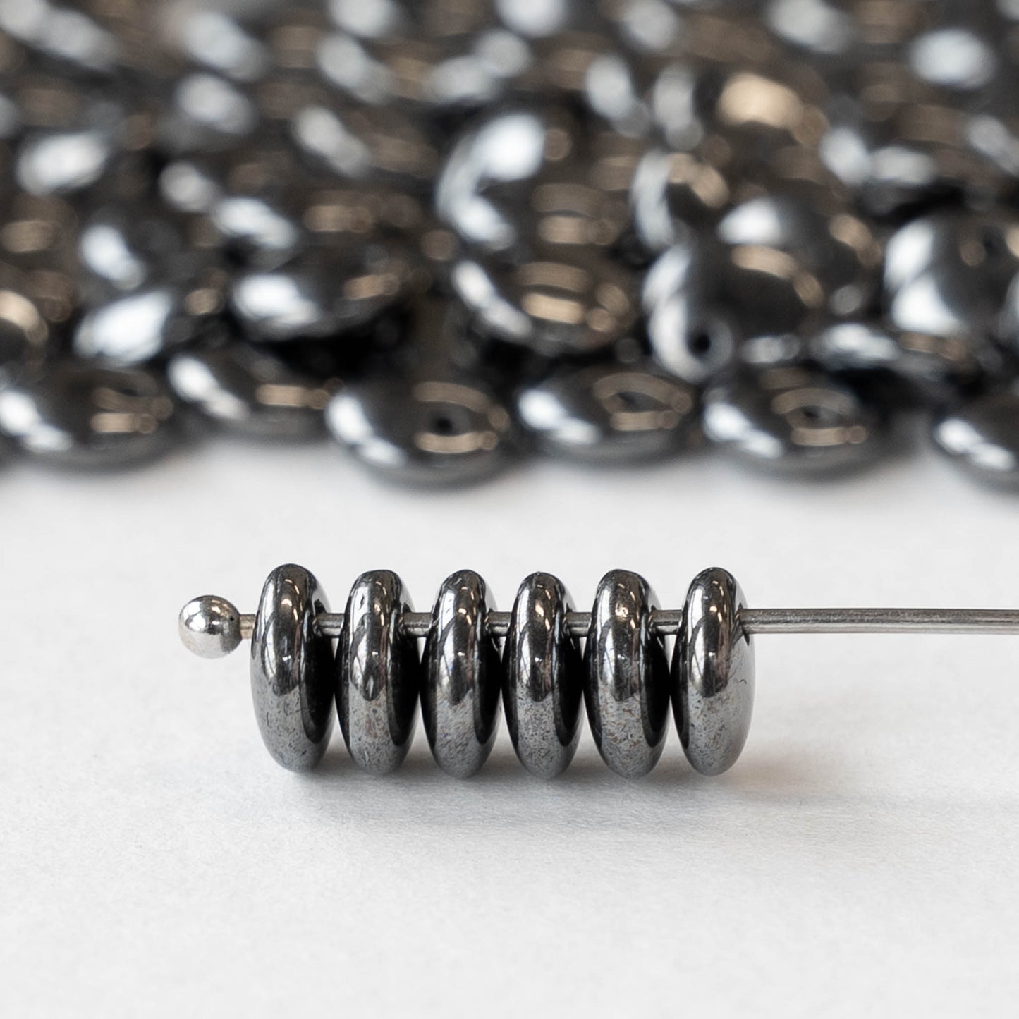 6mm Glass Lentil Beads - Hematite  - 50 Beads