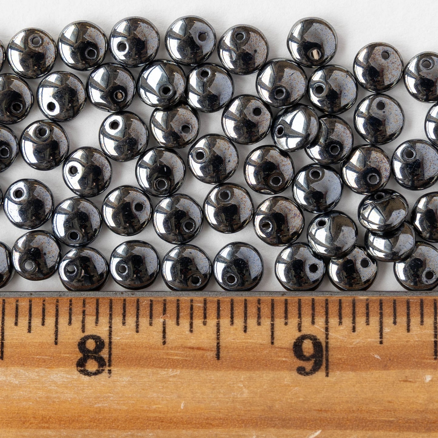 6mm Glass Lentil Beads - Hematite  - 50 Beads