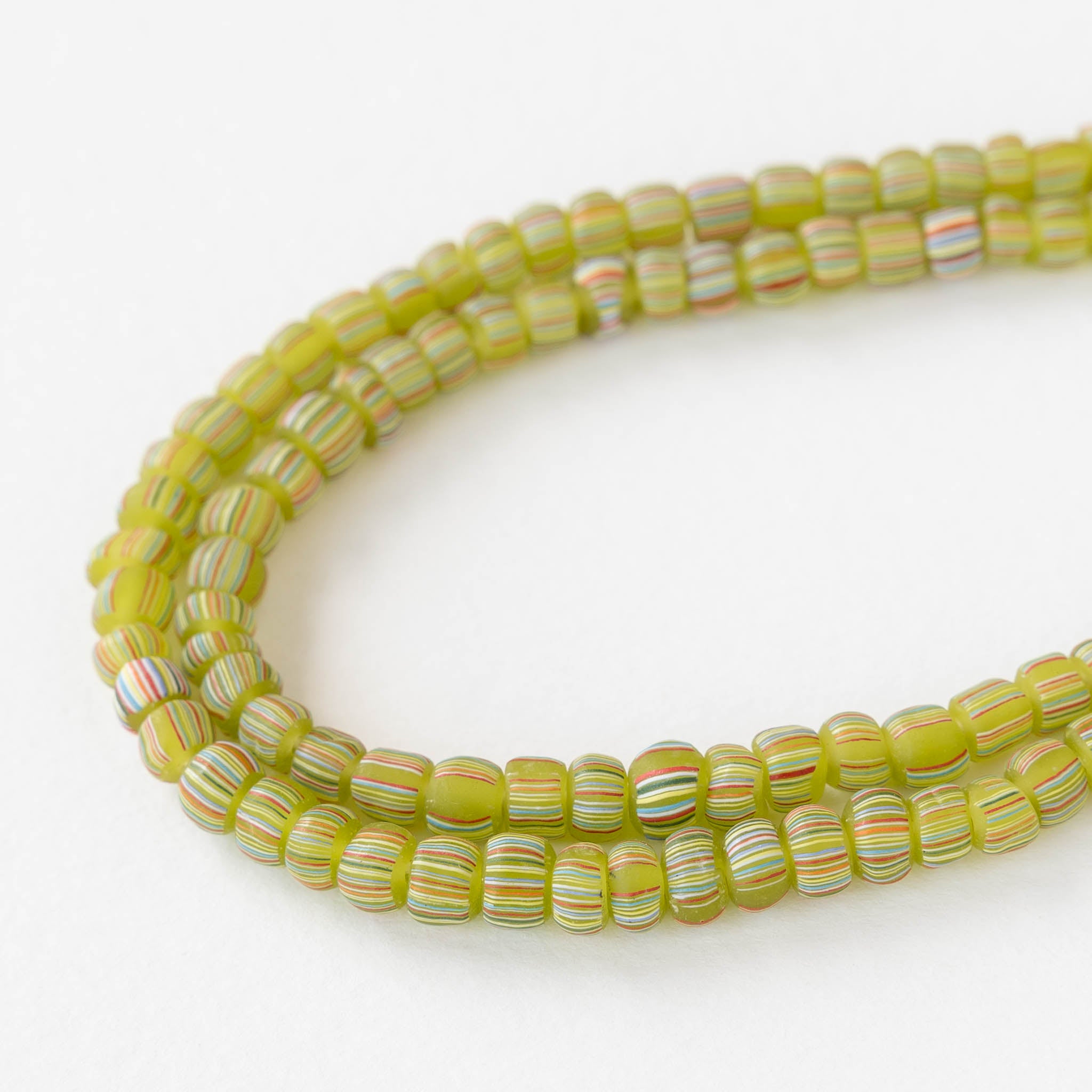 Glass Java Beads - Lime Green with Stripes - Whole or Half Strand ...