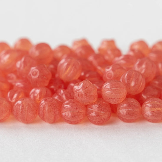 6mm Melon Bead - Coral Pink - 50 Beads