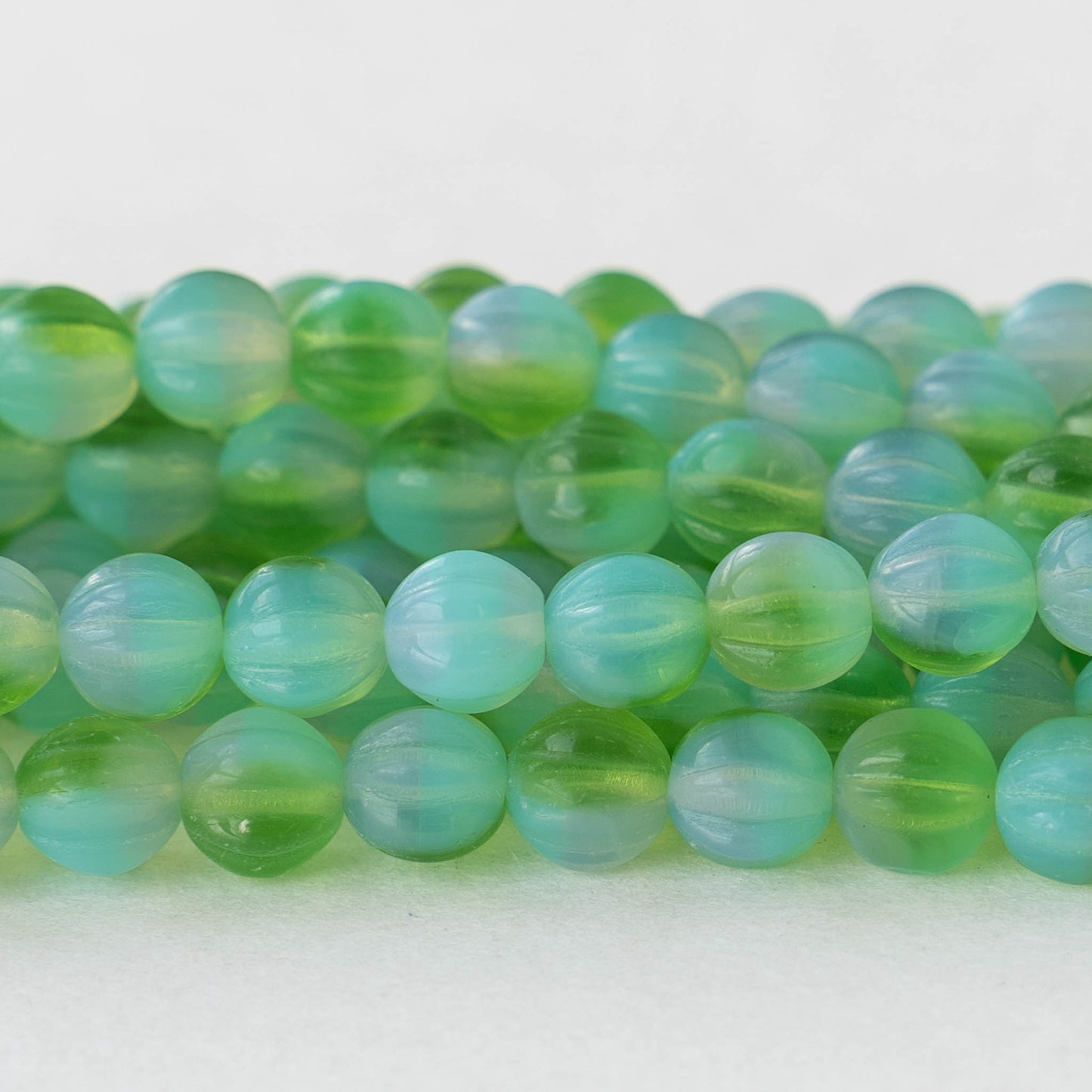 6mm Melon Beads - Aqua Peridot Marble - 20 Beads