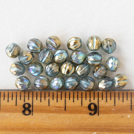 6mm Faceted Round Glass Melon Bead - Crystal Gold AB - 10 or 20 Beads