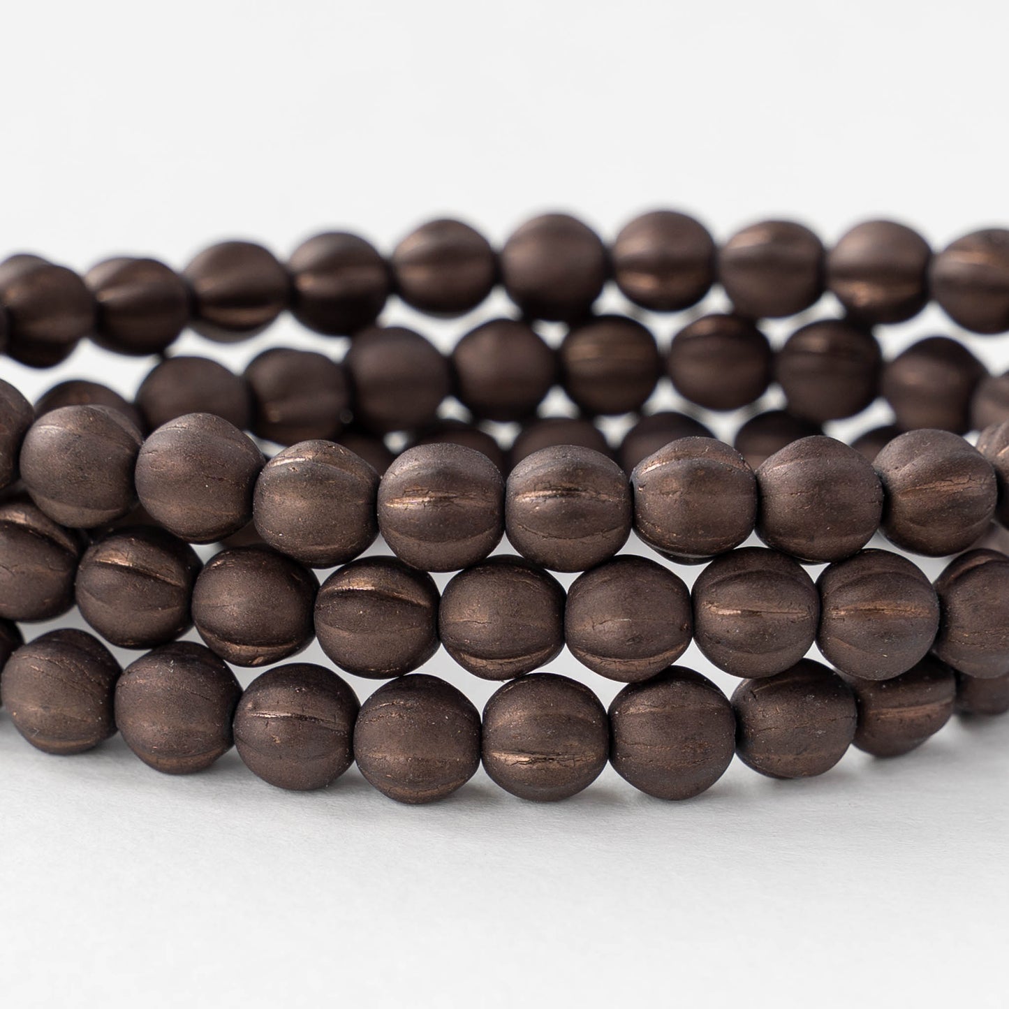 6mm Faceted Round Glass Melon Bead - Matte Bronze - 25 beads