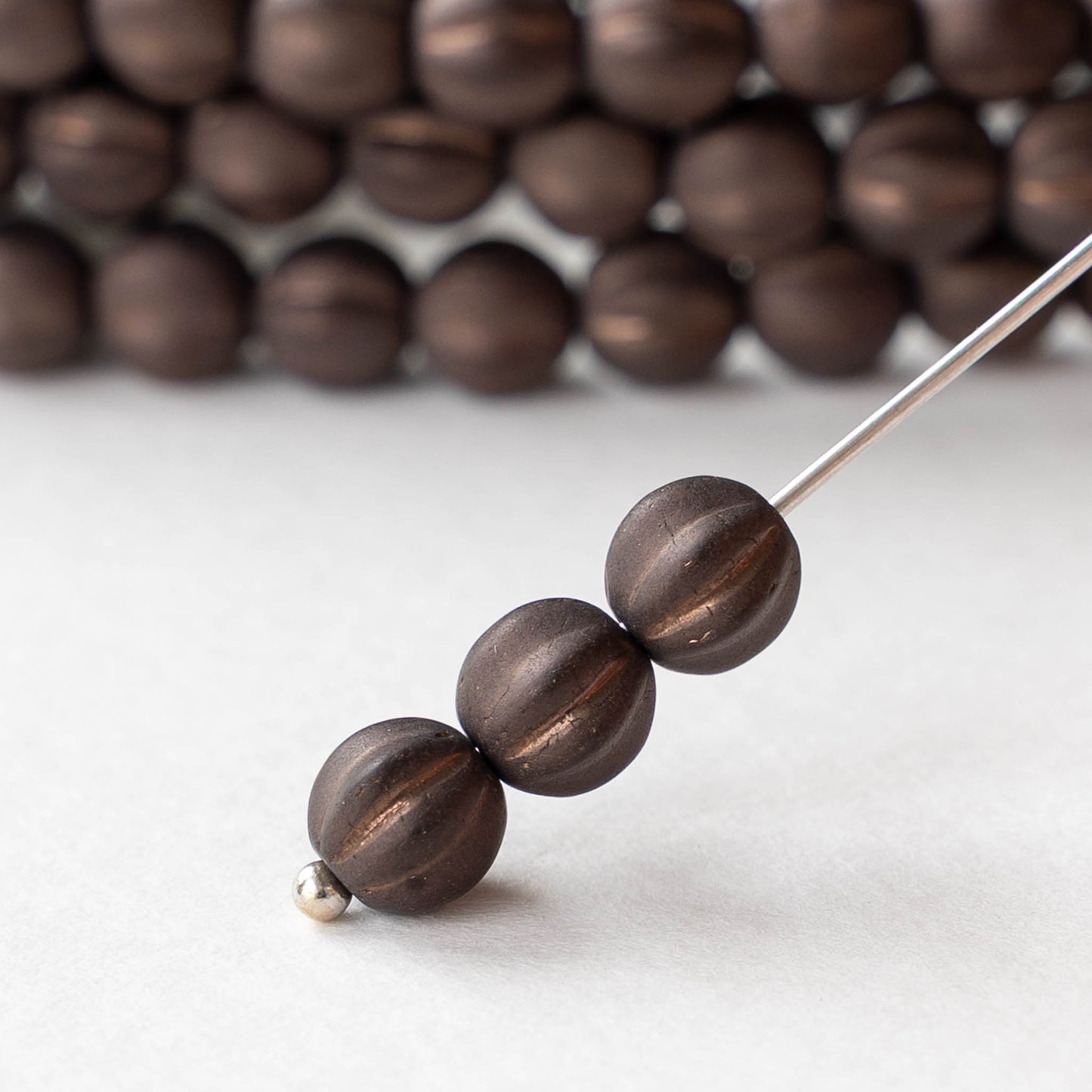 6mm Faceted Round Glass Melon Bead - Matte Bronze - 25 beads