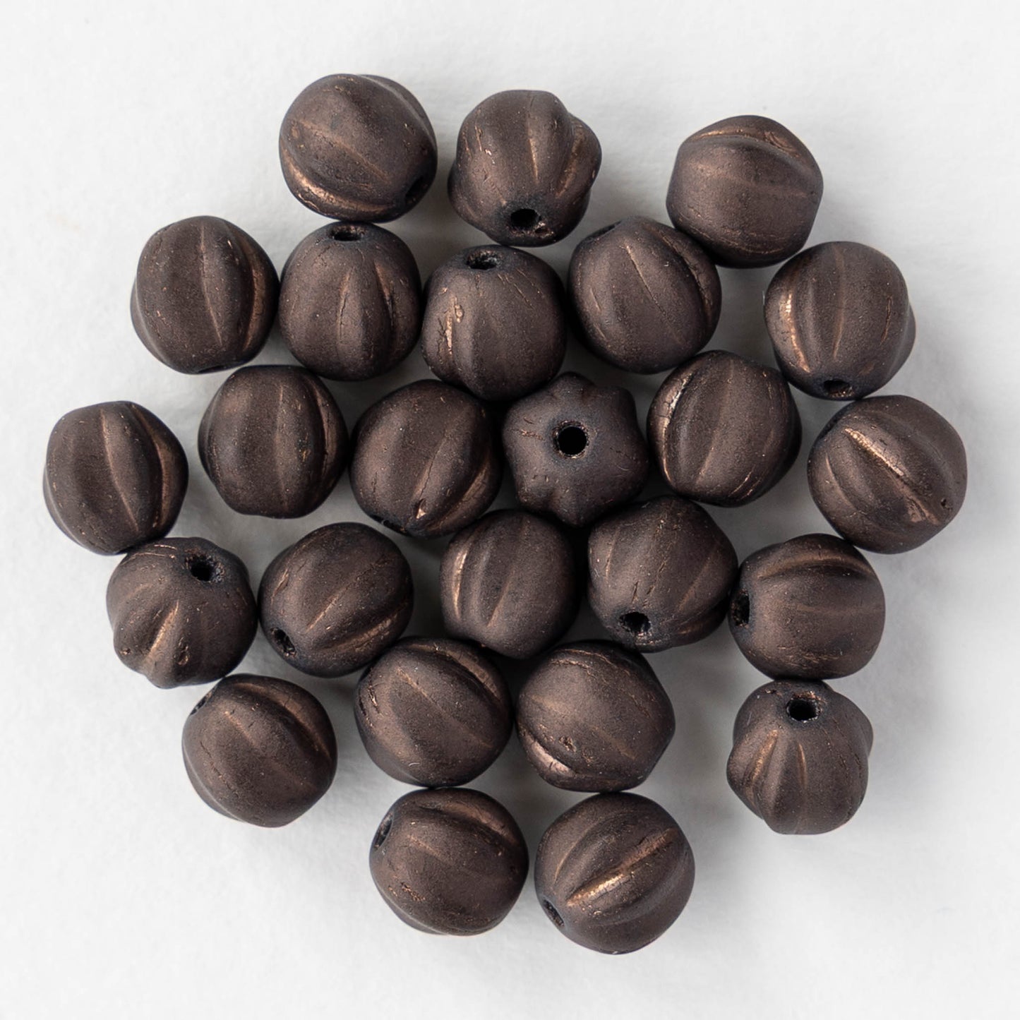 6mm Faceted Round Glass Melon Bead - Matte Bronze - 25 beads