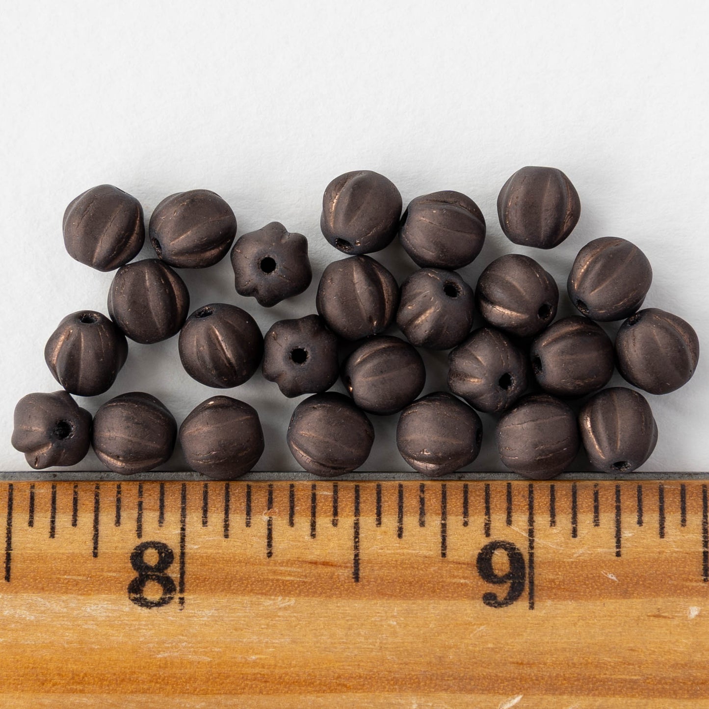 6mm Faceted Round Glass Melon Bead - Matte Bronze - 25 beads