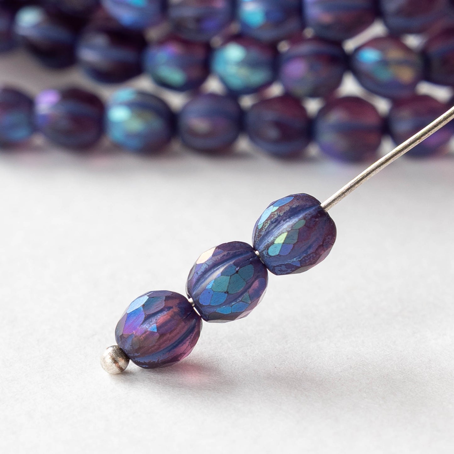 6mm Faceted Round Glass Melon Bead - Matte Purple AB - 10 or 30 Beads