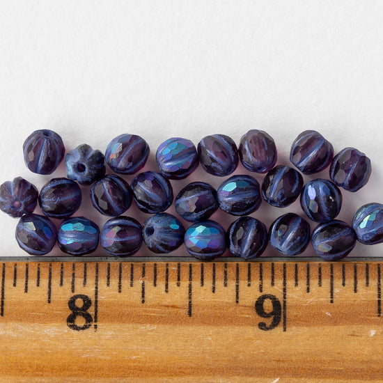 6mm Faceted Round Glass Melon Bead - Matte Purple AB - 10 or 30 Beads