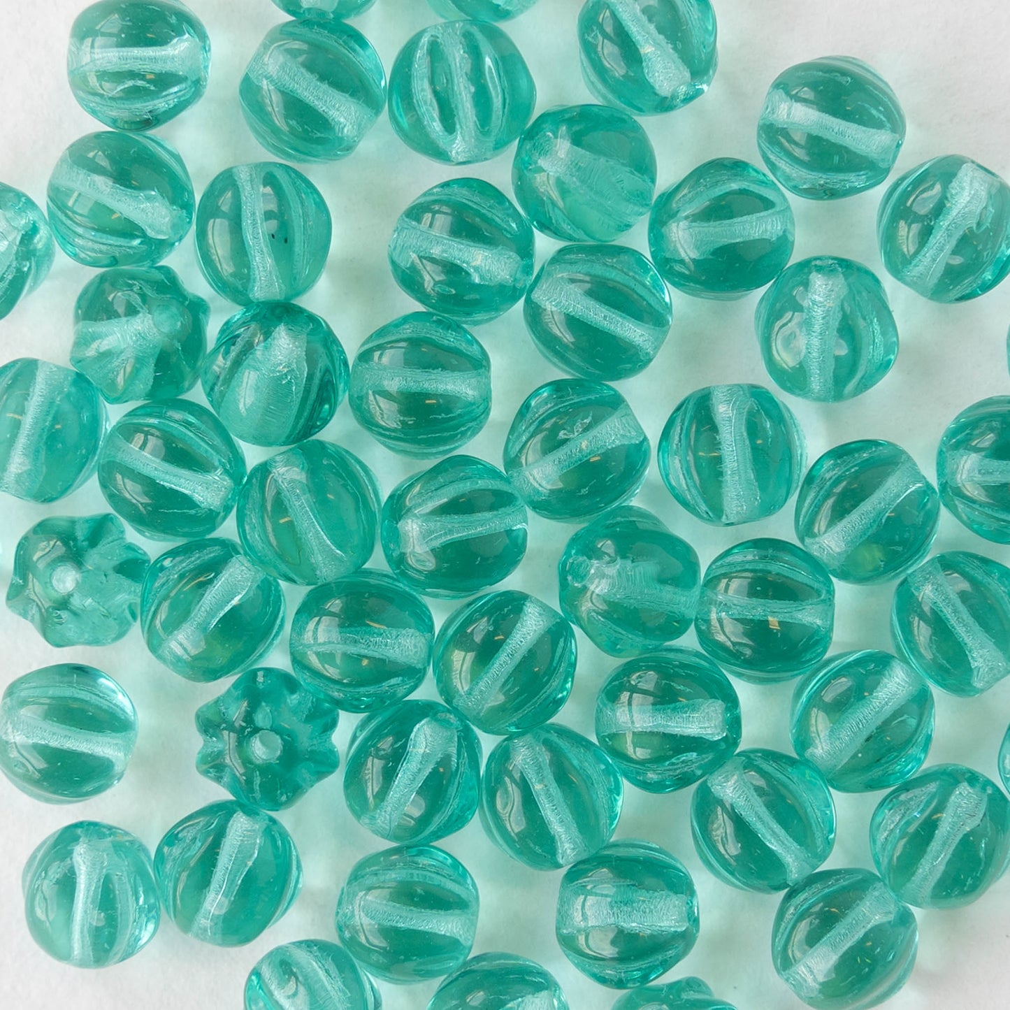 6mm Glass Melon Bead - Transparent Seafoam - 50 Beads