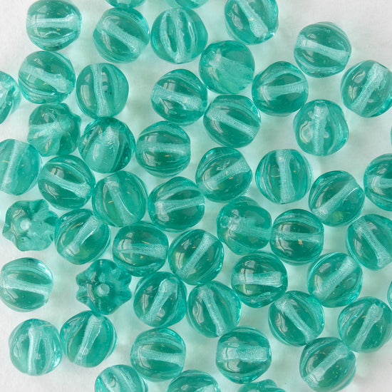 6mm Glass Melon Bead - Transparent Seafoam - 50 Beads