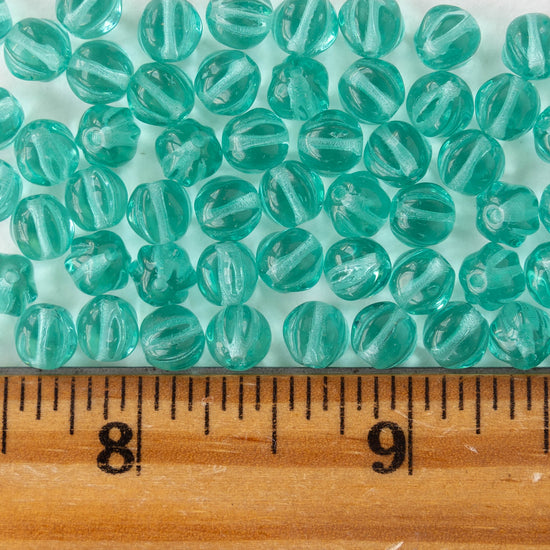 6mm Glass Melon Bead - Transparent Seafoam - 50 Beads