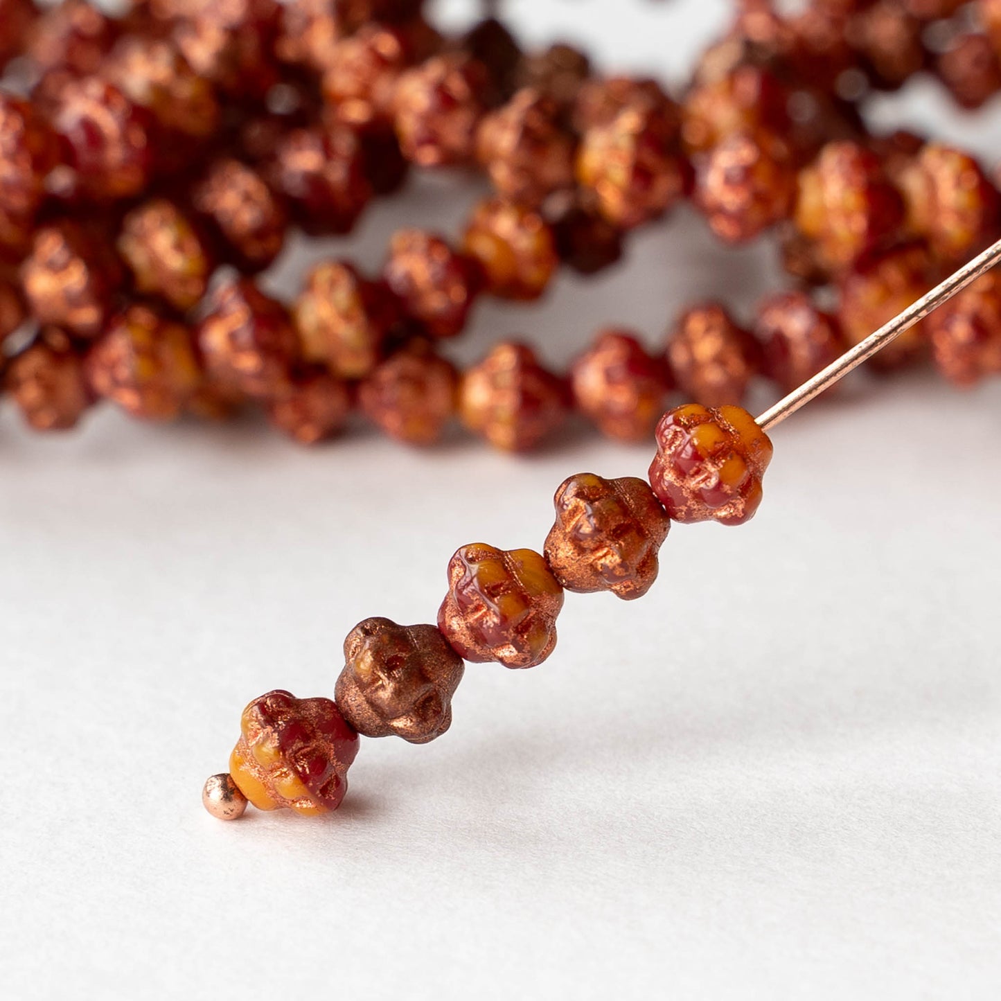 6mm Glass Mulberry Beads - Orange Red with Copper Wash - 25 Beads