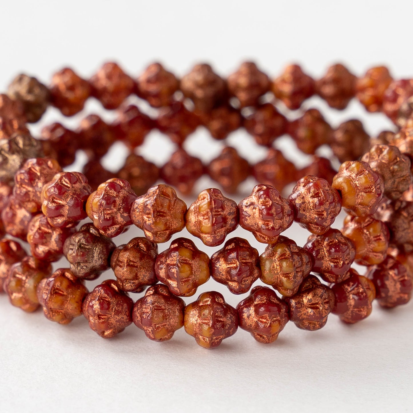 6mm Glass Mulberry Beads - Orange Red with Copper Wash - 25 Beads