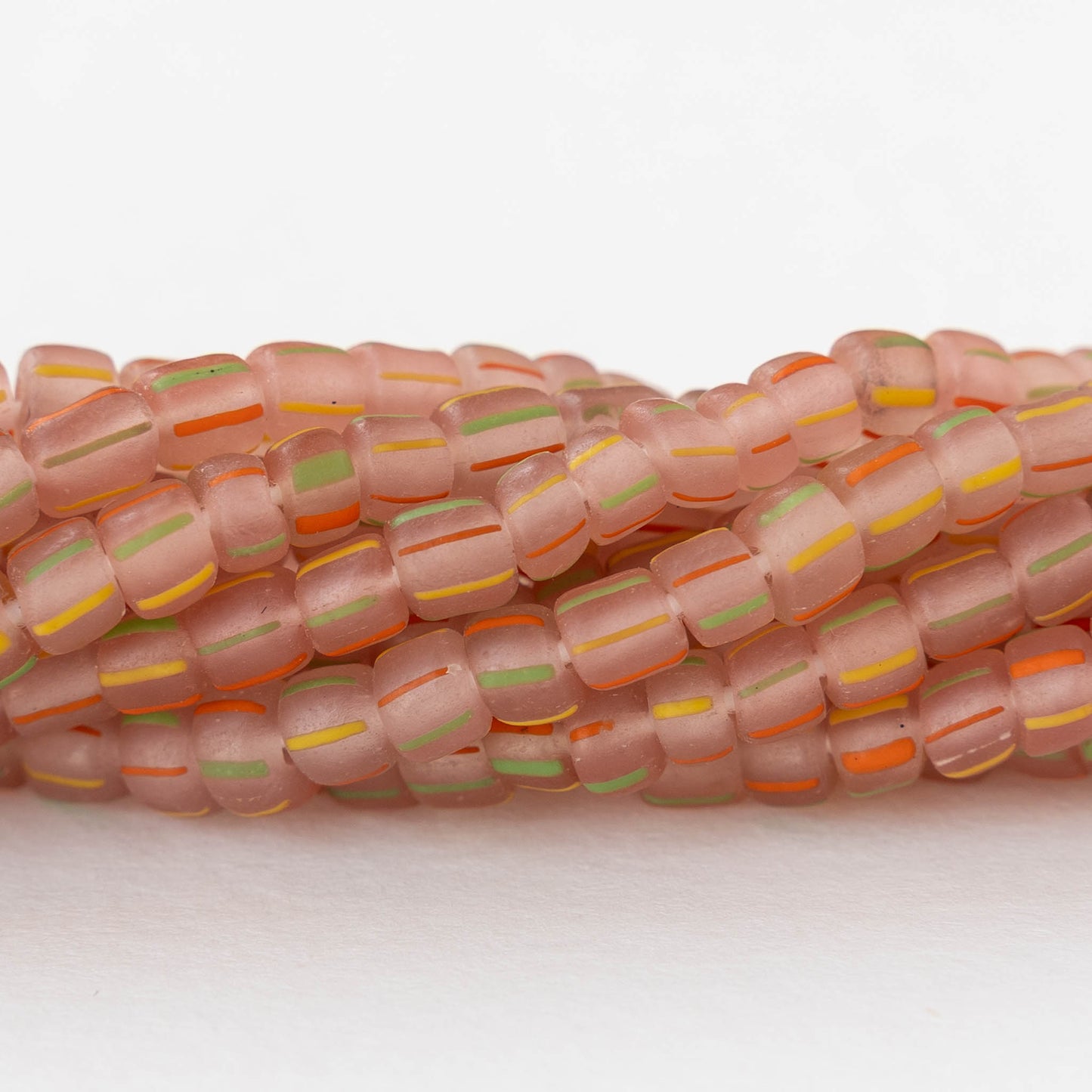Glass Java Beads - Peach with Stripes - Whole or Half Strand