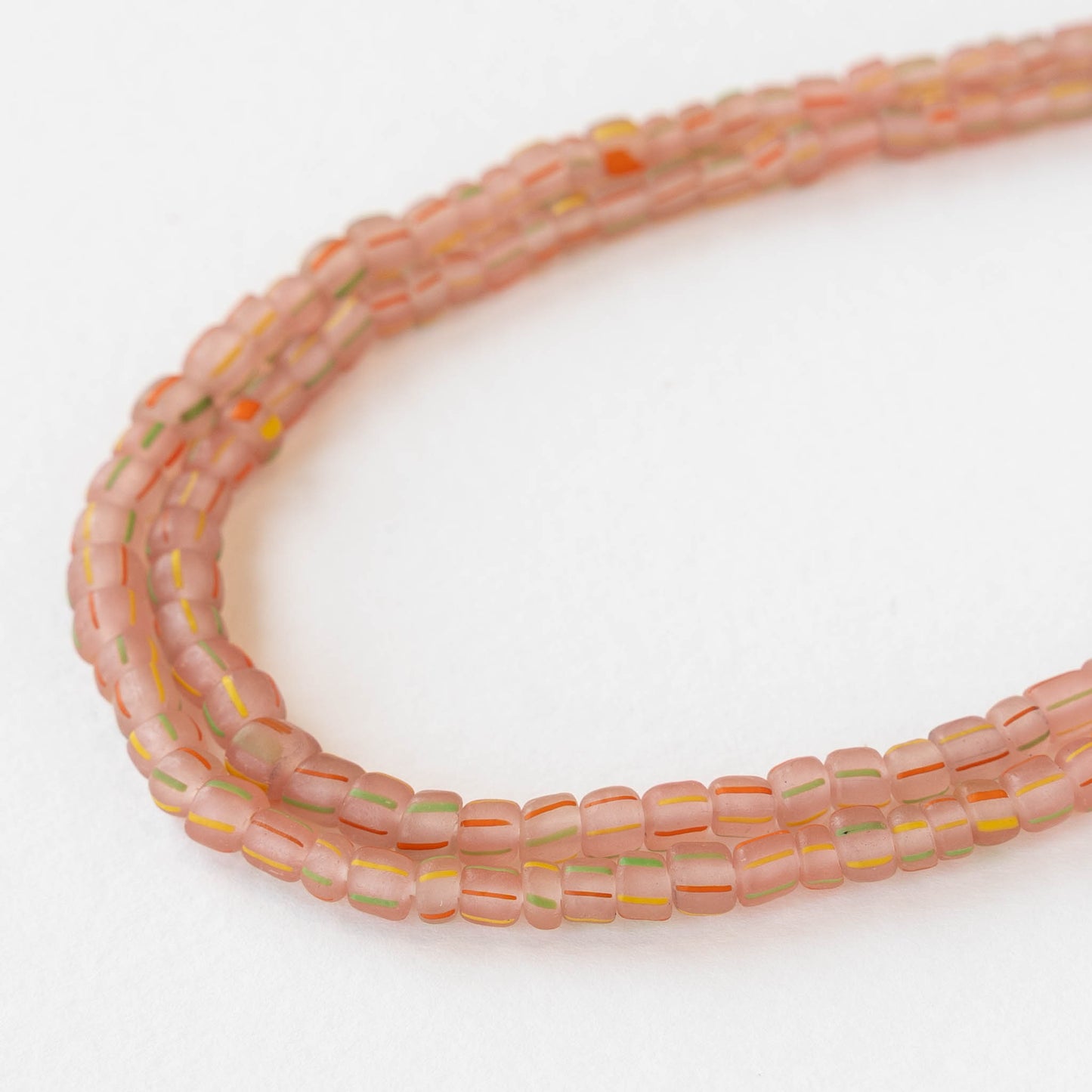 Glass Java Beads - Peach with Stripes - Whole or Half Strand