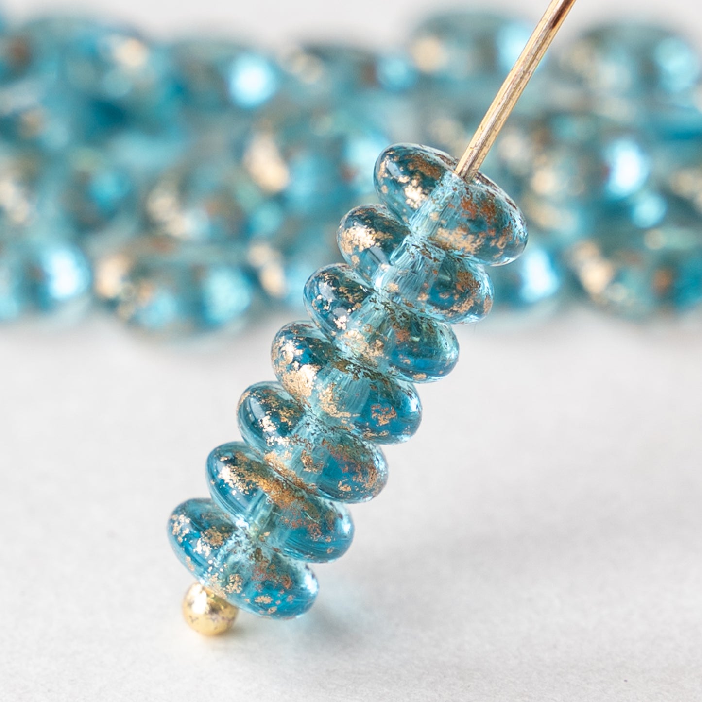 6mm Rondelle Beads - Light Aqua with Gold Dust - 50 Beads