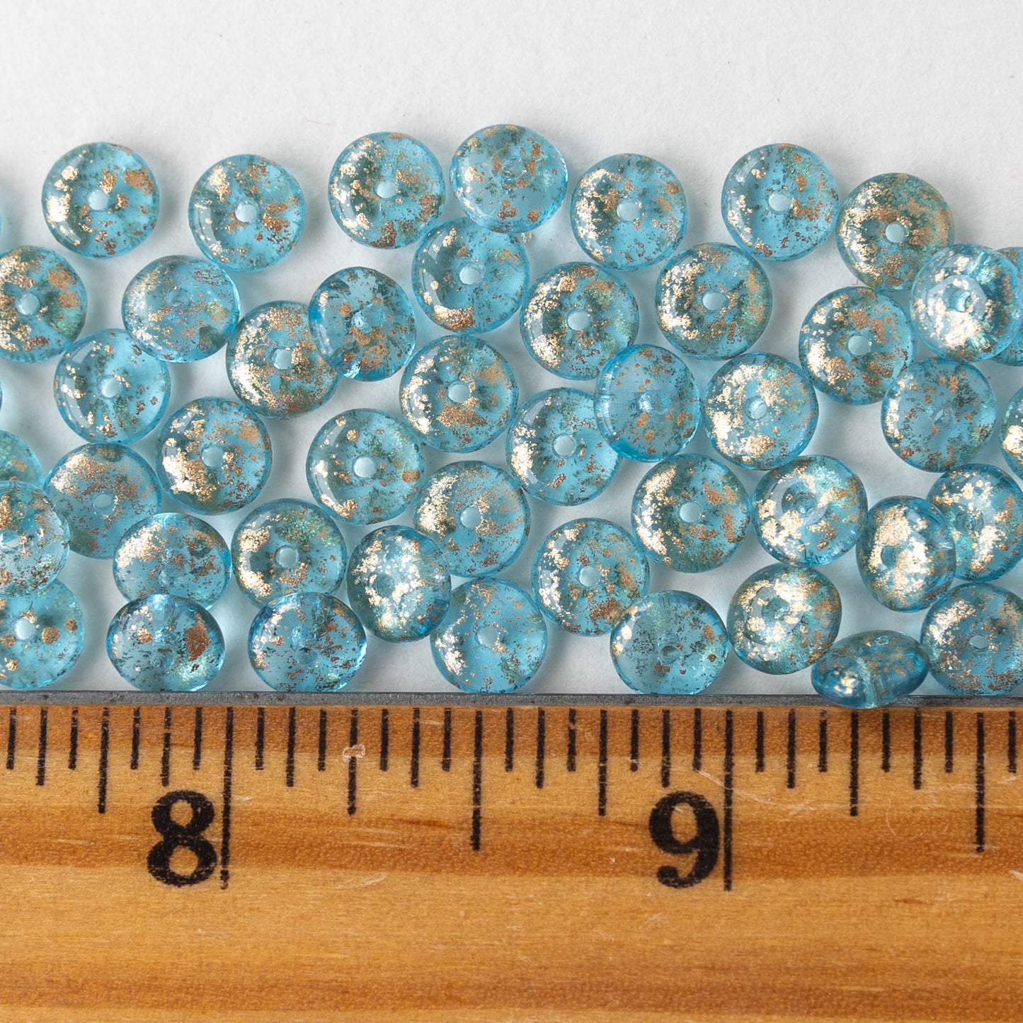 6mm Rondelle Beads - Light Aqua with Gold Dust - 50 Beads