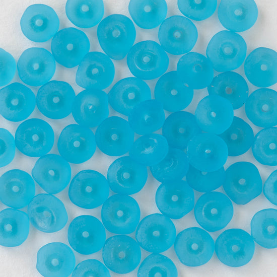 6mm Rondelle Beads - Aqua Matte - 100 Beads