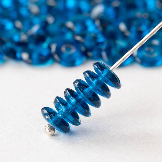 6mm Glass Rondelle Beads - Transparent Azure Blue - 50 or 100 Beads