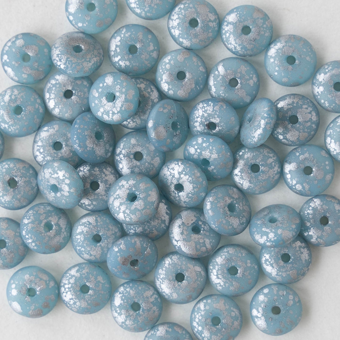 6mm Rondelle Beads - Blue Silk with Silver Dust - 50 Beads