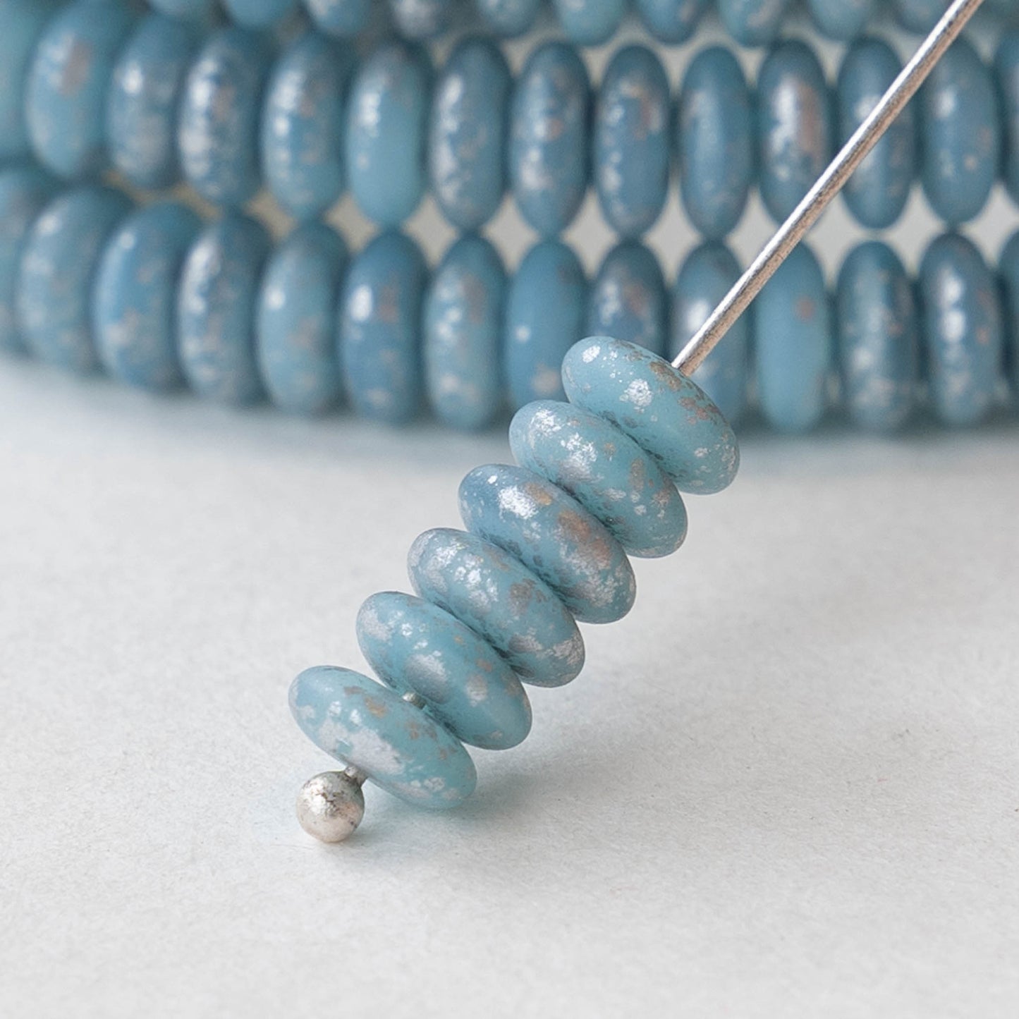 6mm Rondelle Beads - Blue Silk with Silver Dust - 50 Beads