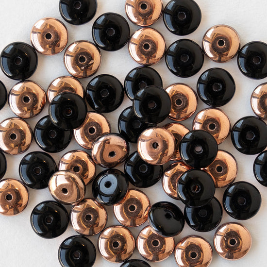 6mm Glass Rondelle Beads - Opaque Black and Copper - 120 Beads