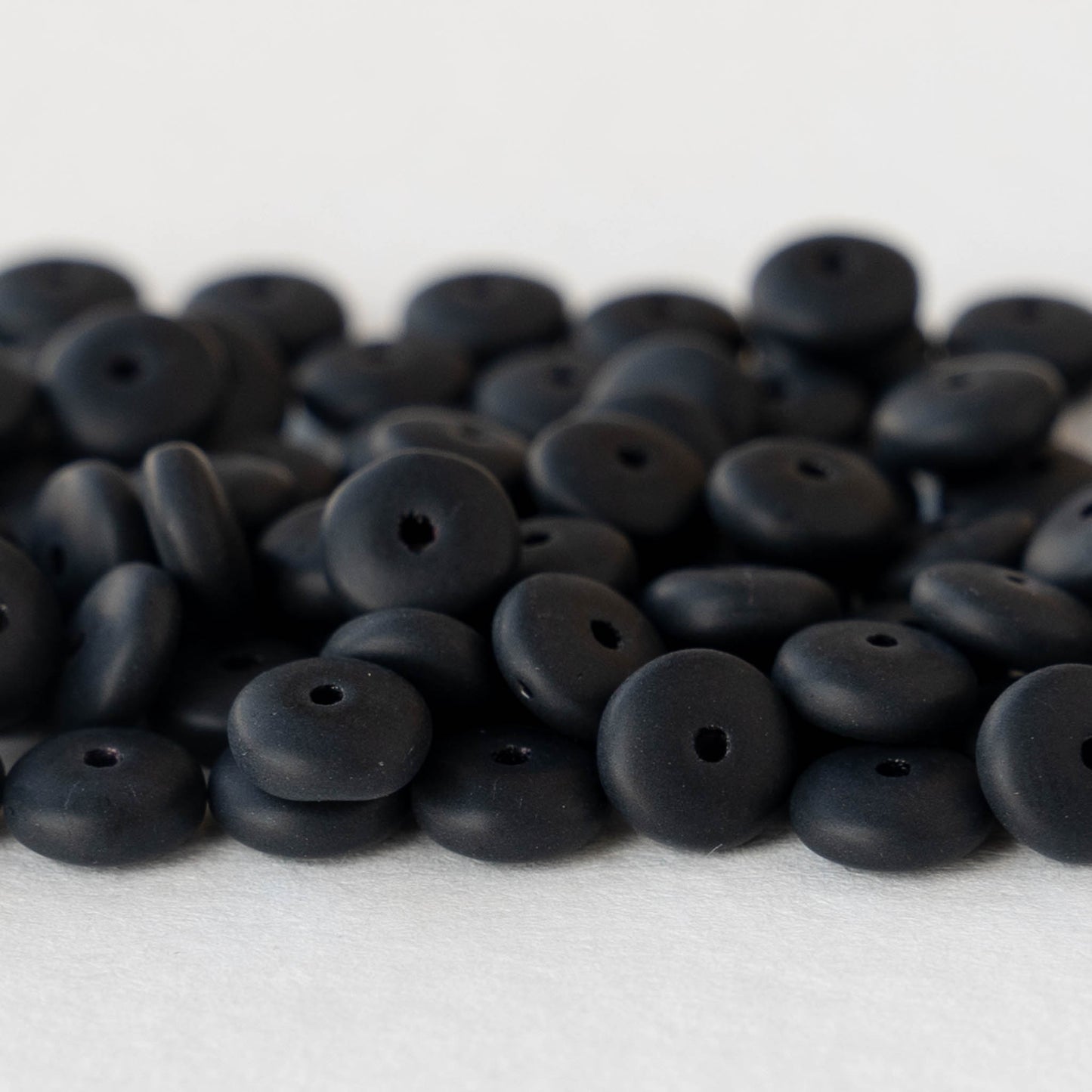 6mm Glass Rondelle Beads - Opaque Black Matte - 100 Beads
