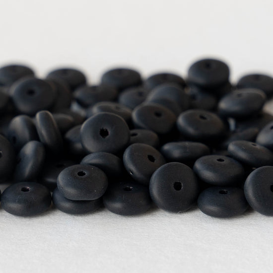 6mm Glass Rondelle Beads - Opaque Black Matte - 100 Beads