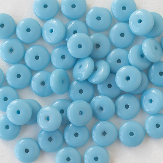6mm Glass Rondelle Beads - Opaque Light Blue - 50 Beads