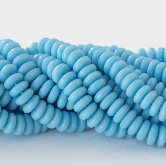 6mm Glass Rondelle Beads - Opaque Light Blue - 50 Beads