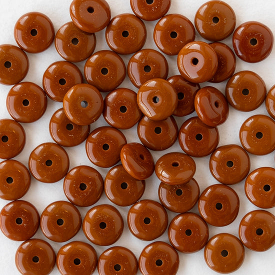 6mm Glass Rondelle Beads - Opaque Rusty Brown - 50 or 100 Beads