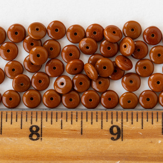 6mm Glass Rondelle Beads - Opaque Rusty Brown - 50 or 100 Beads