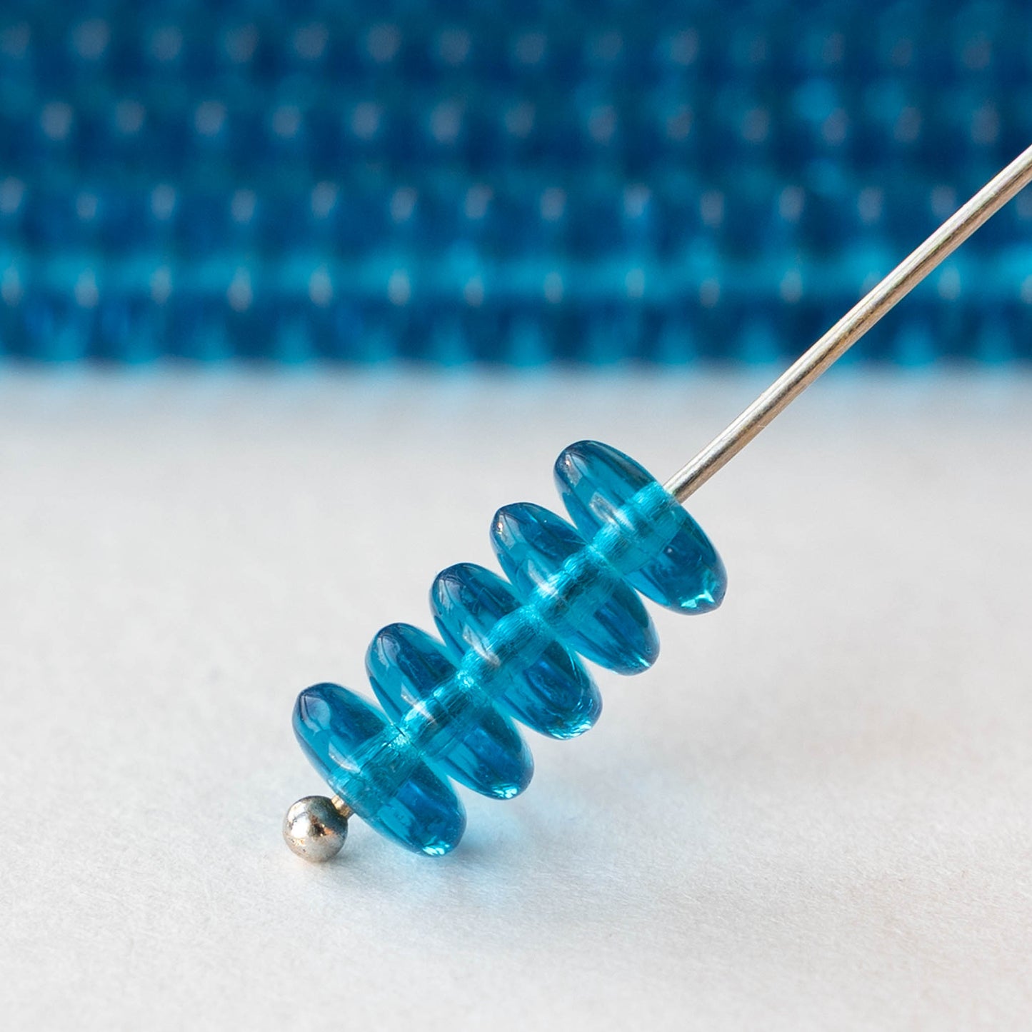 6mm Glass Rondelle Beads - Transparent Dark Aqua - 50 or 100 Beads